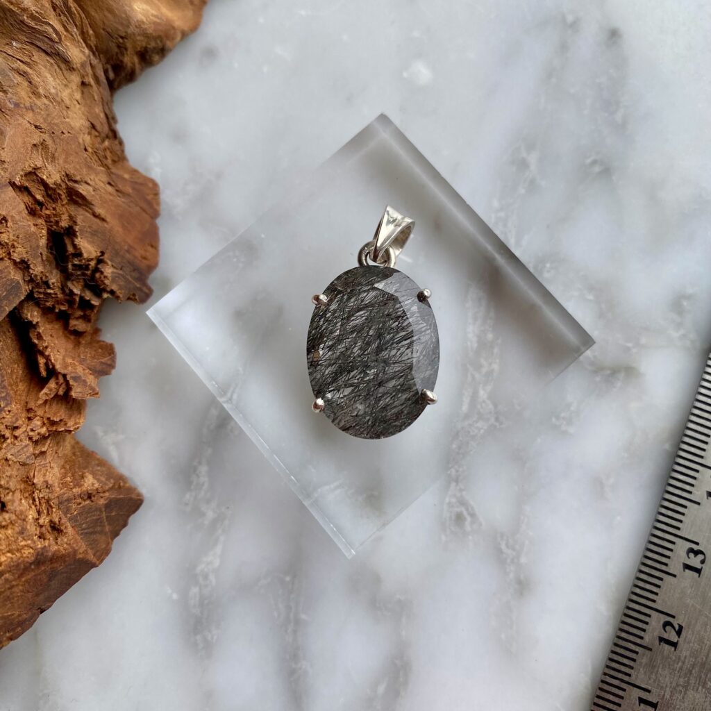 Facetted Tourmalinated Quartz Sterling Silver Pendant Minera Emporium