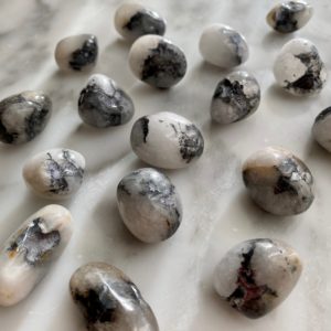 galena quartz tumbled pocket stone - quartz galène roulé pierre de poche