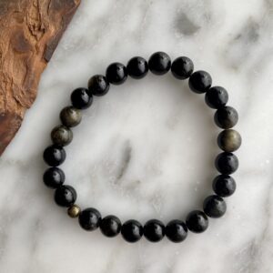 Large Bead Gold Obsidian Bracelet - bracelet grandes perles obsidienne dorée
