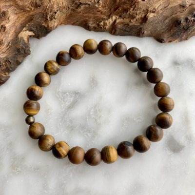 Large Bead Matte Tiger Eye Bracelet - bracelet grandes perles oeil de tigre mat