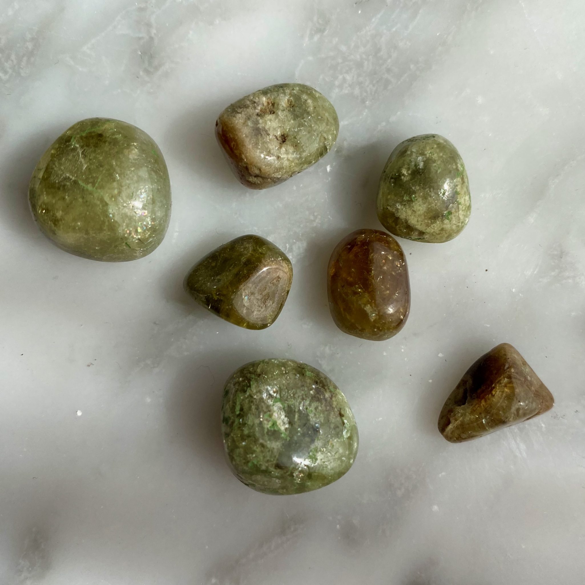 rør råb op Pointer Green Garnet Tumbled Pocket Stone - Minera Emporium Crystal & Mineral Shop