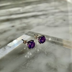 amethyst sterling silver stud earrings - Boucles d'oreilles améthyste argent sterling