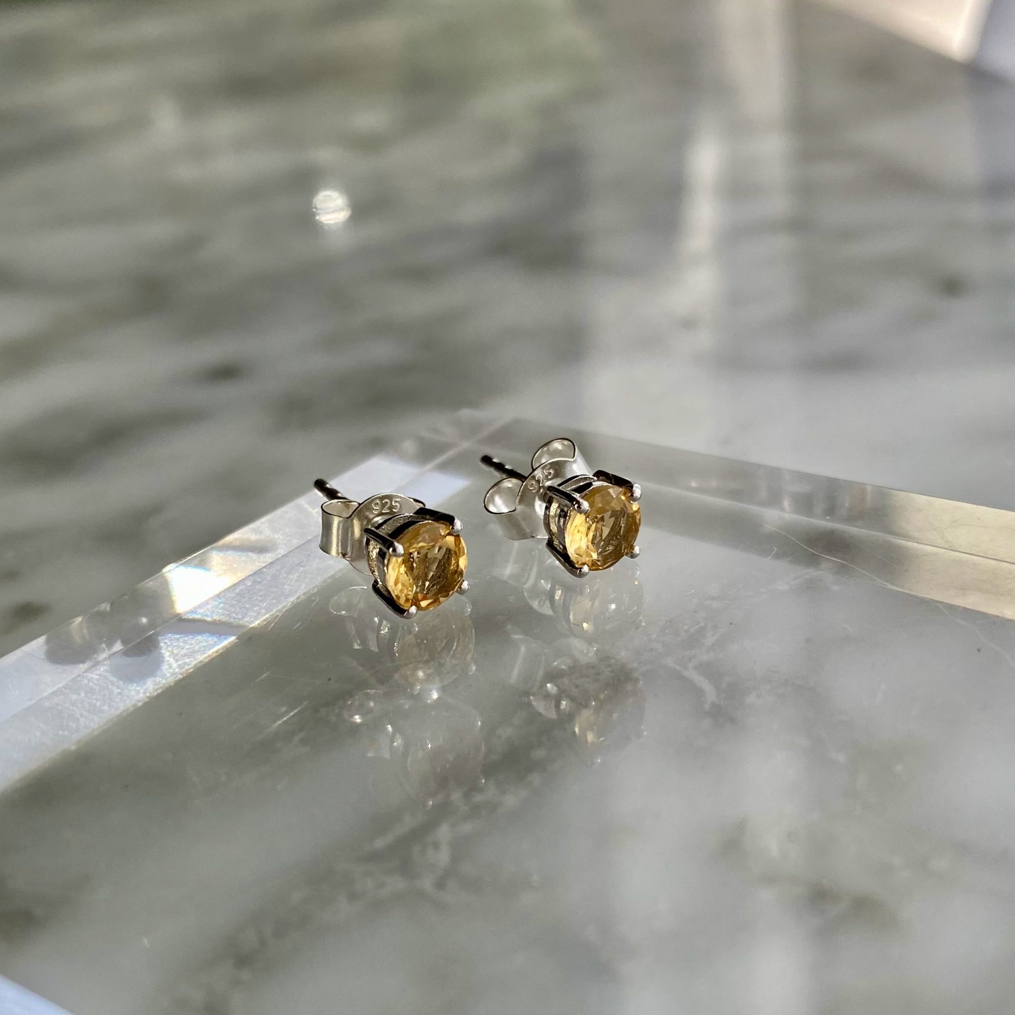 citrine sterling silver stud earrings - Boucles d'oreilles citrine argent sterling