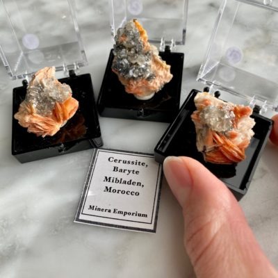 Miniature Minerals - Moroccan Cerussite and Baryte Specimen - minéraux miniatures spécimen de cérussite et barite