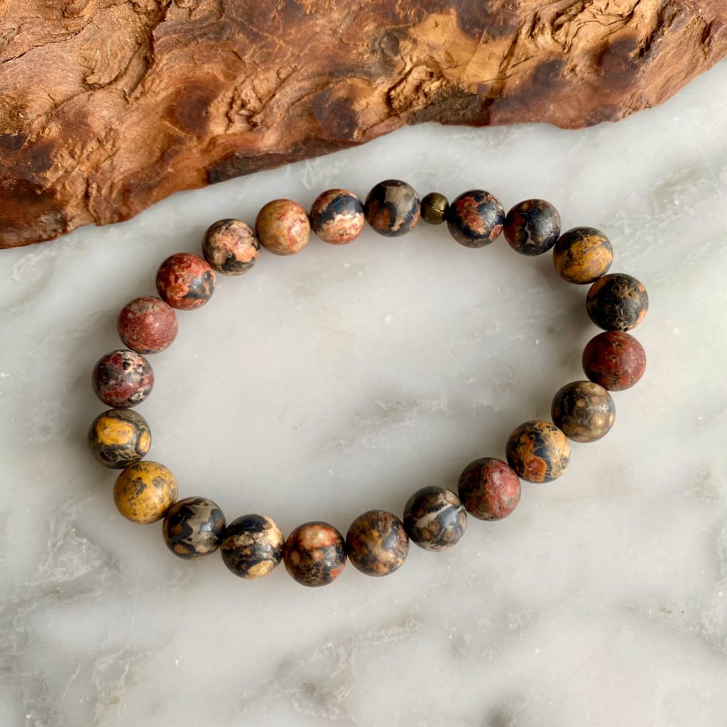 large bead leopardskin jasper bracelet - bracelet grandes perles jaspe léopard