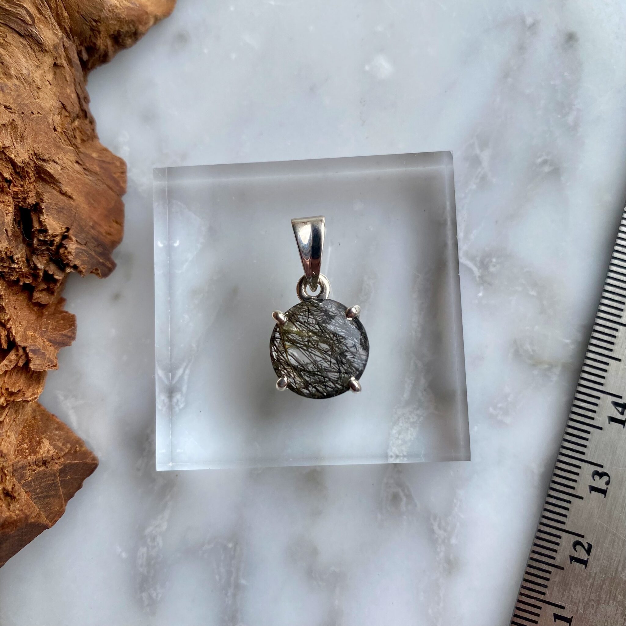 Facetted Tourmalinated Quartz Sterling Silver Pendant 2