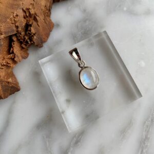 Dainty Mini Moonstone Sterling Silver Pendant - Délicat Mini Pendentif de Pierre de Lune en Argent Sterling