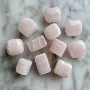 pink calcite tumbled pocket stone - calcite rose roulée pierre de poche