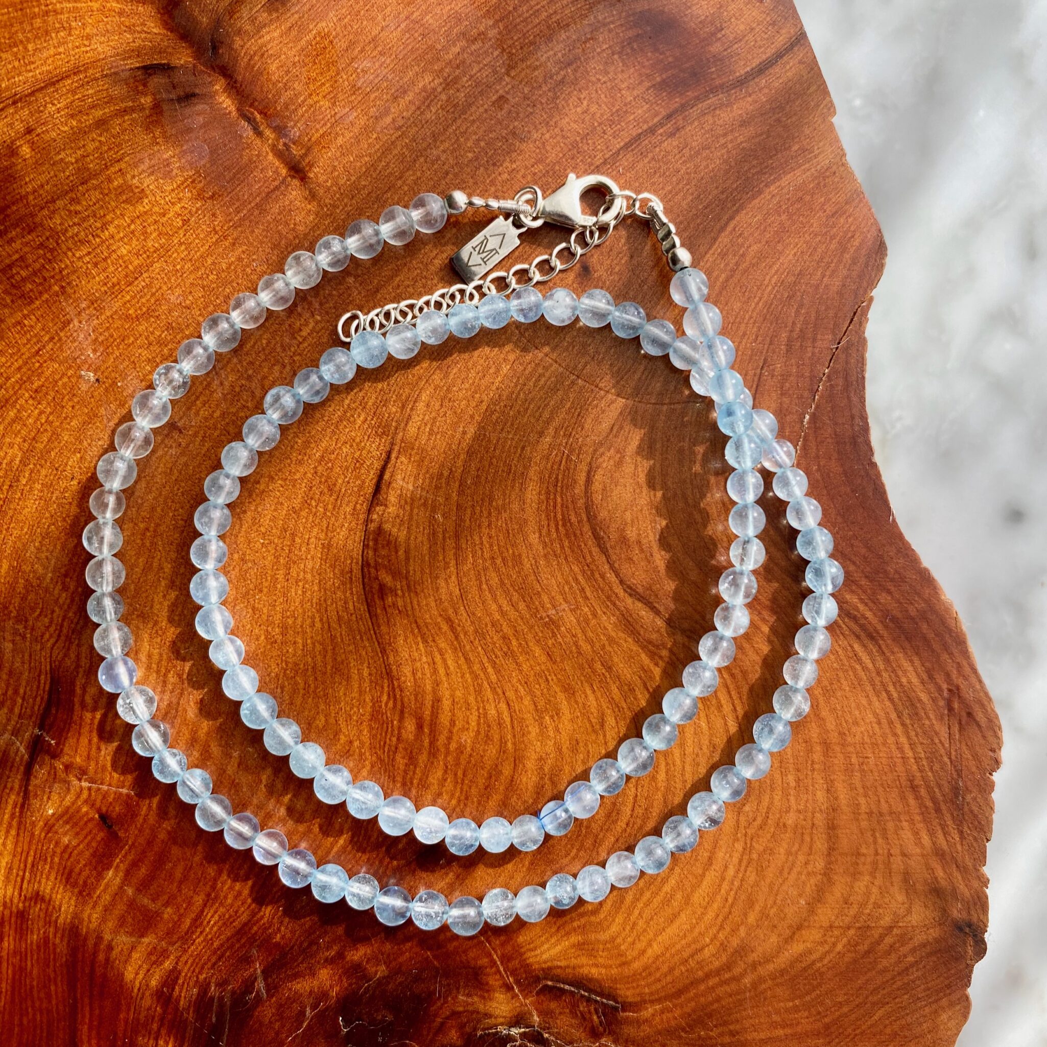 Aquamarine Bead Gemstone Necklace - Collier de perles d'aigue-marine en argent sterling