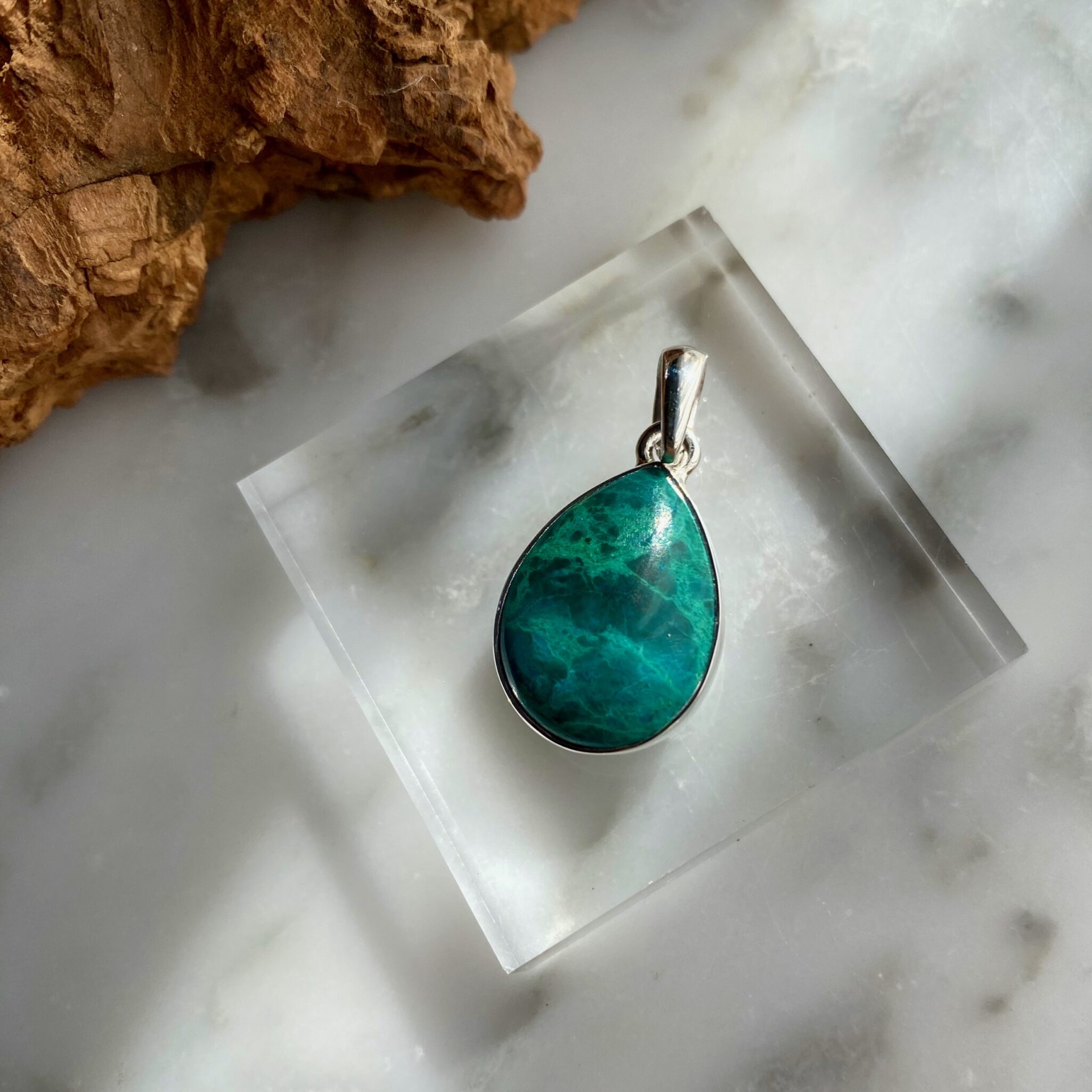 chrysocolla sterling silver pendant - pendentif de chrysocolle en argent sterling