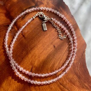 Facetted Strawberry Quartz Gemstone Necklace - Collier de quartz fraise