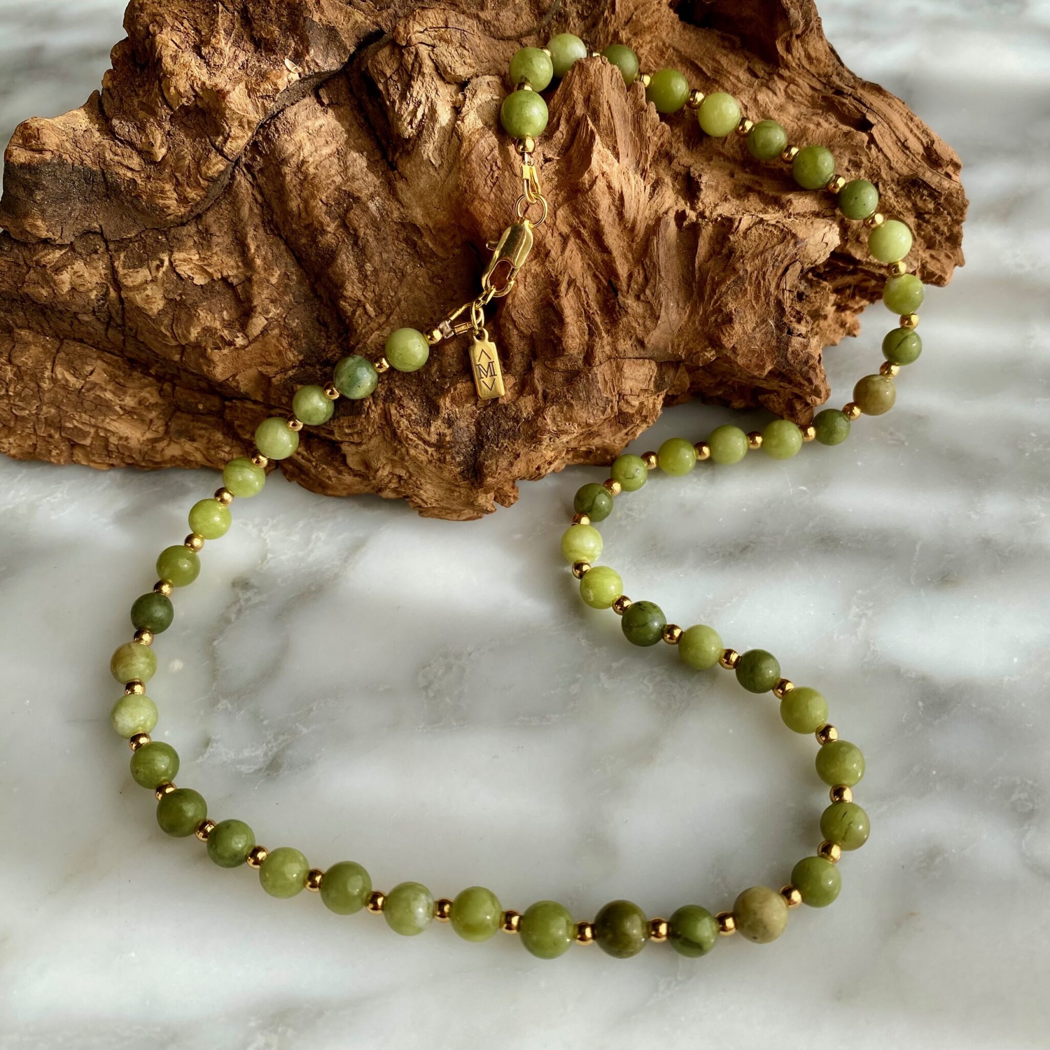 Green jasper bead necklace - collier de jaspe vert