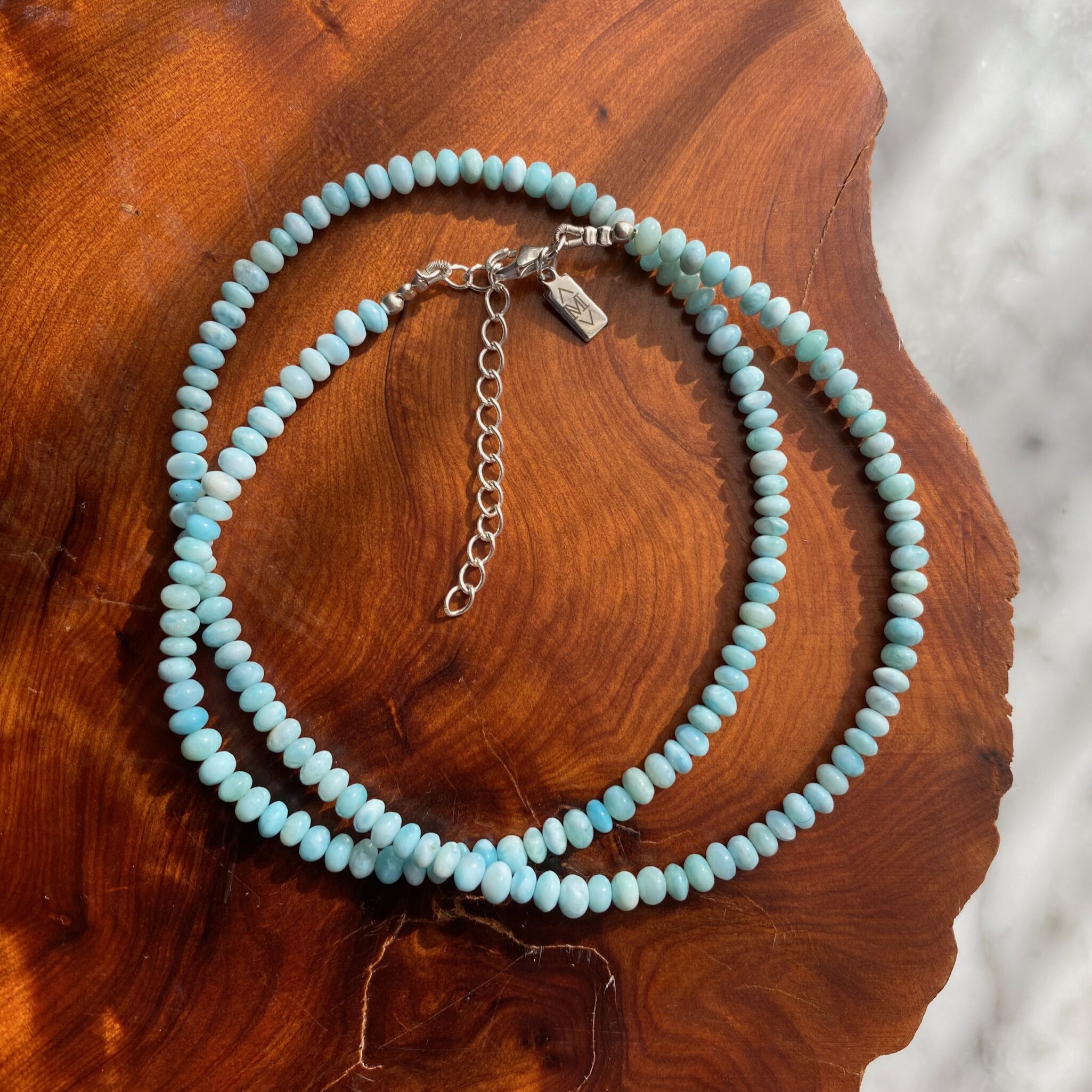 larimar gemstone necklace - collier de perles de larimar