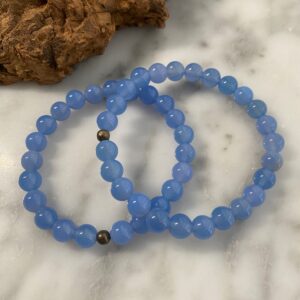 large bead blue chalcedony bracelet - Bracelet Grandes Perles Calcédoine Bleue