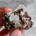 calcite and duftite on dolomite from Tsumeb