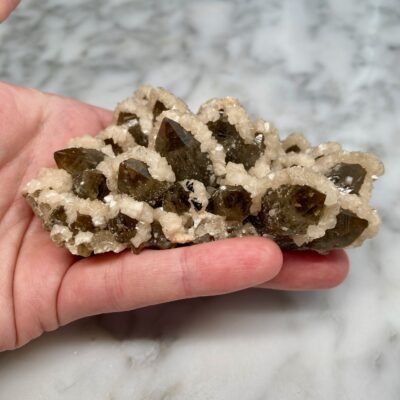 Macle de pointes de quartz fumé et calcite de Cavnic, Roumanie – Image 2