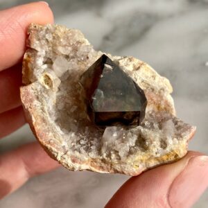 smoky quartz in quartz geode from australia