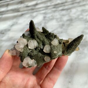 Two types of Calcite with Celadonite from Kandivali, India