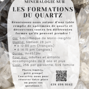 atelier de minéralogie sur les formations du quartz affiche