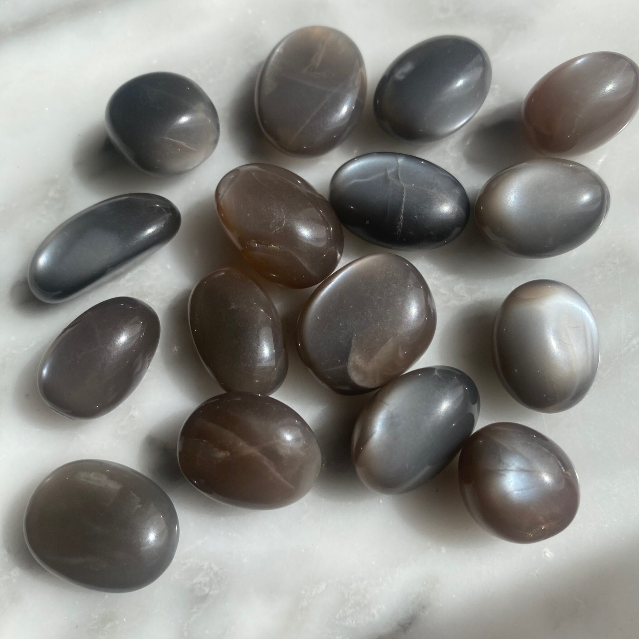Black moonstone tumbled pocket stone