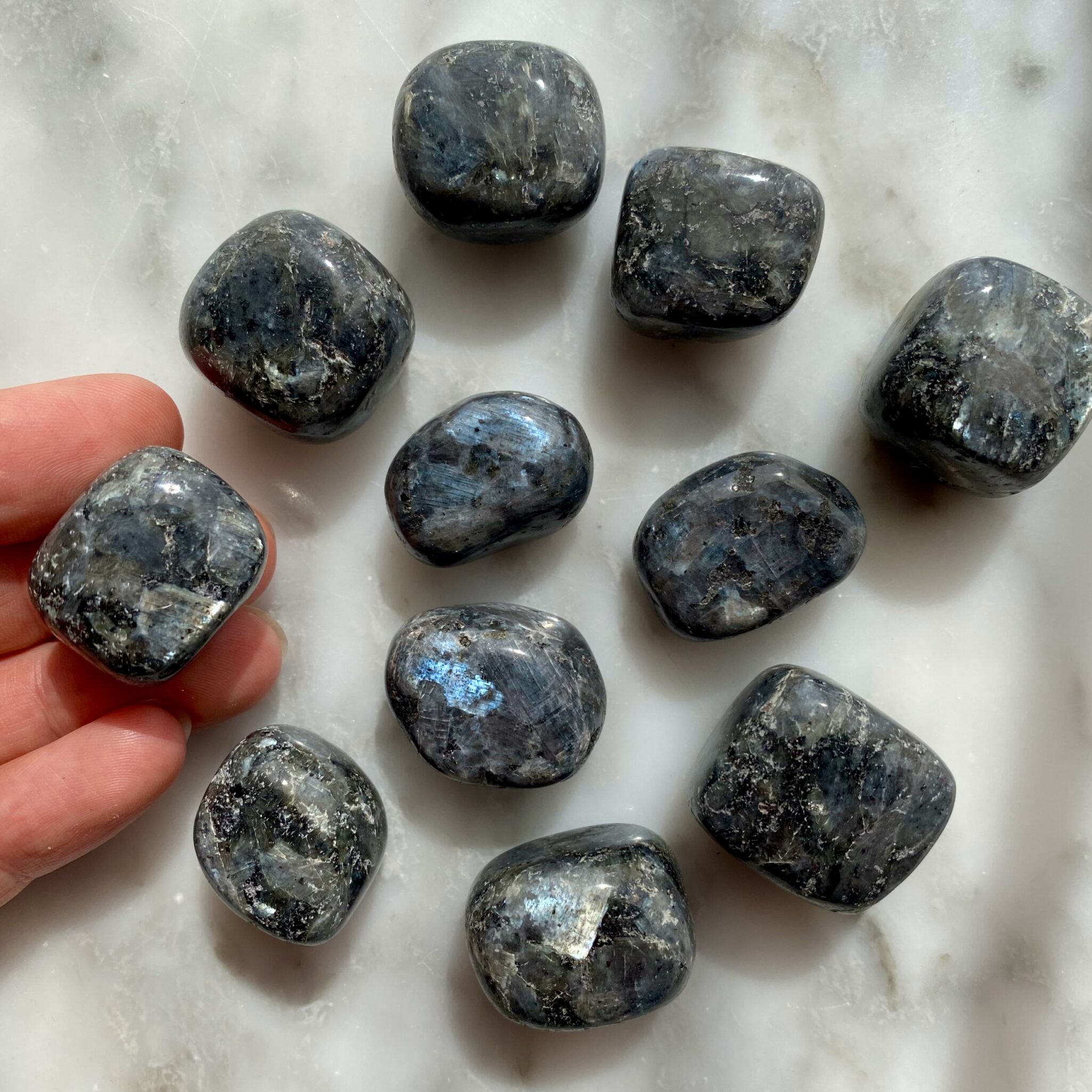 larvikite tumbled pocket stone